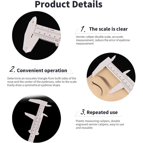 CDQ Återanvändbar Vernier-ok för att mäta ögonbryn, 150 mm DIY-ögonbrynslinjalmall