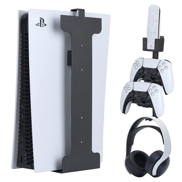 PS5 Spilkonsoll Universal Vægfæste Holder til Konsol, Spilcontroller, Headset - PS5 Konsolholder med Headset Holder Headphone Grip Bracket