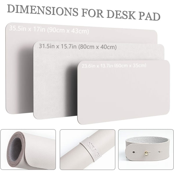 CDQ Halkfri skrivebordsdyna, vanntett PVC-läder (grå, 90 x 45 cm)