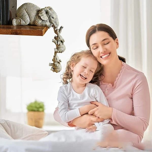 Elefant hyldefigurer, elefantmor og elefantbaby, gave