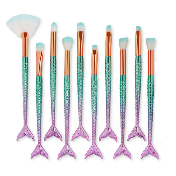Makeup Brush Mermaid Makeup Brush Concealer Kosmetiska verktyg grönt pulver 10 st fiskstjärtsborstar