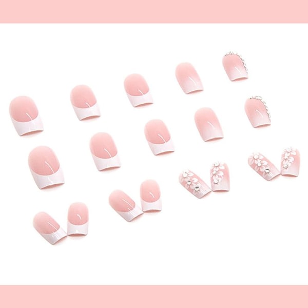 24 stk Franske falske negler Hvit spiss - Medium firkantede falske negler Fransk spiss trykk på negler, rosa cover falske negler (lim type)