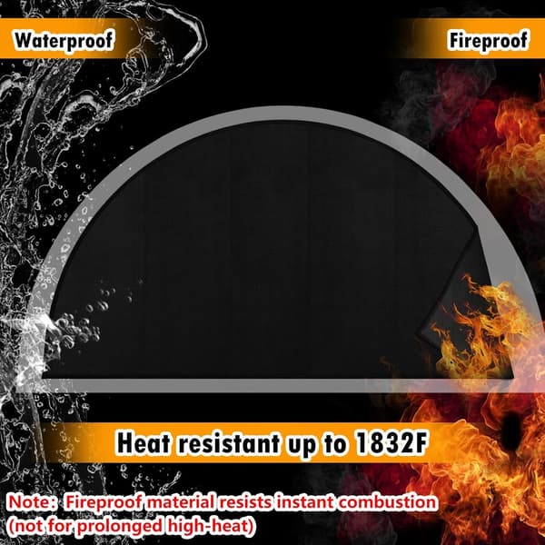 Black Fireplace Mat 50x102 cm - Half-Moon Shaped Fireproof Fireplace Mat - Flame Retardant Floor Protector for Fireplace and Hearth