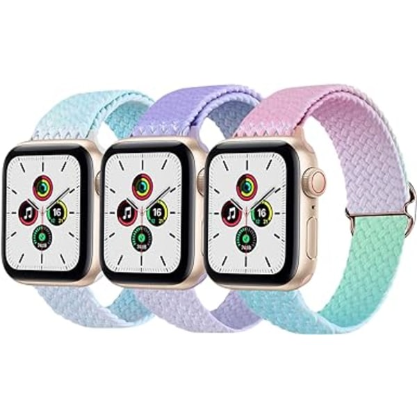 Gradient Stretchy Flätade Solo Loop Band Kompatibel med Apple Watch Band Damer Män, Serie 8 7 6 5 4 3 2 1 SE-42/44/45/49mm