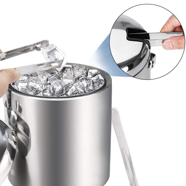 1,3L ishink, dobbeltisolert ishink i rustfritt stål med lokk og istang, ofte egnet for fester, cocktailbarer, kjølende vin