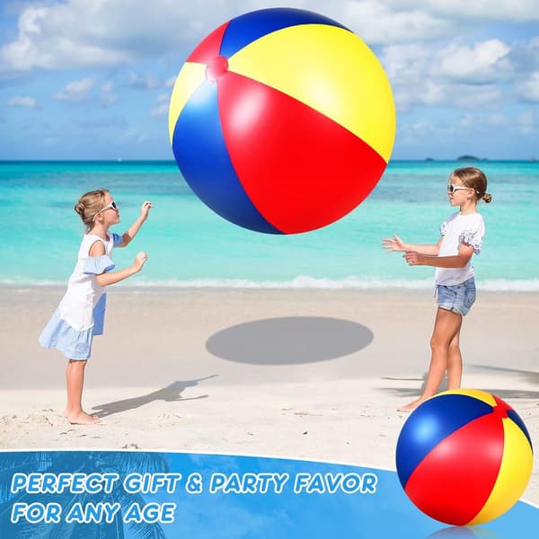 XXL oppustelig badebold, blød PVC med håndpumpe, 100 cm, til børn og voksne, pool, strand og sommerfester, blå gul rød