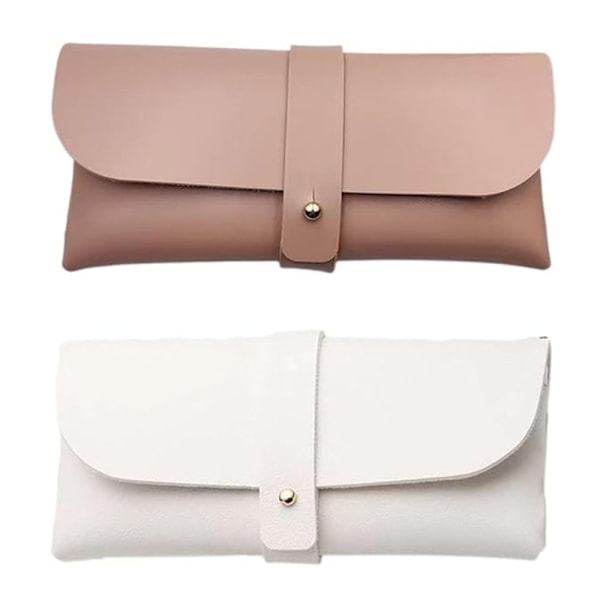 PU-läderväska mjukt glasögonfodral, vit och rosa, 2-pack