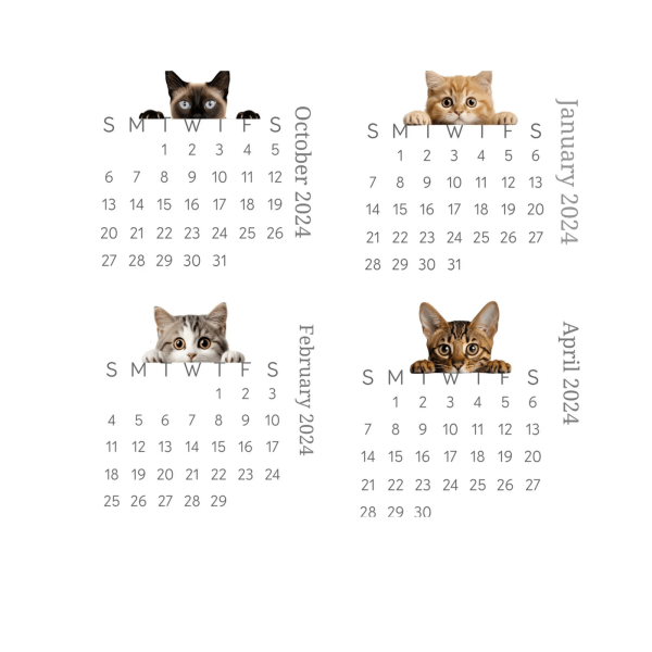 2024 Peeking Cat-skrivbordskalender, tegnet kalender Kreativa skrivebordsdekorationer Bærbara små skrivebordskalender Månadskalender Vendkalender