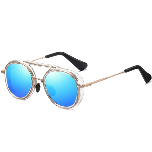 Polariserade tvåfärgade solglasögon i glas och metalli för män och kvinnor (sininen) CDQ