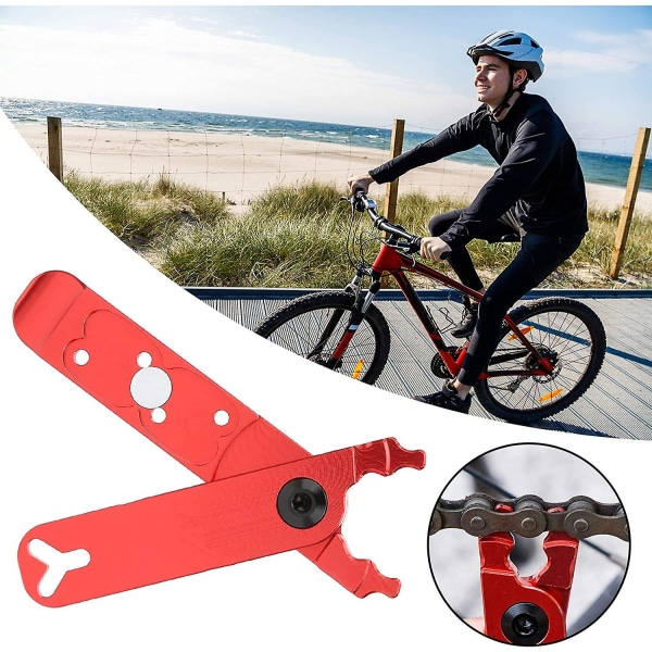 Cykelkedjetång, höghållfast aluminiumlegering, 4-i-1 multifunktionsventilverktyg Däckspaksverktyg (röd)