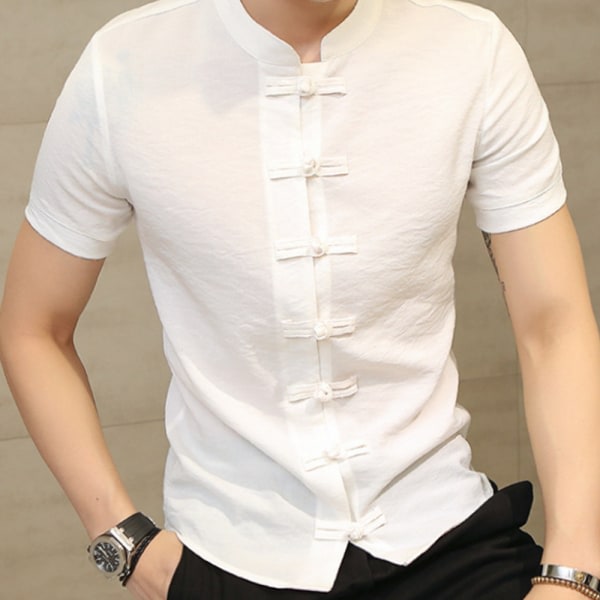 Kung Fu kortærmad skjorta i kinesisk stil for mænd - Vit L CDQ