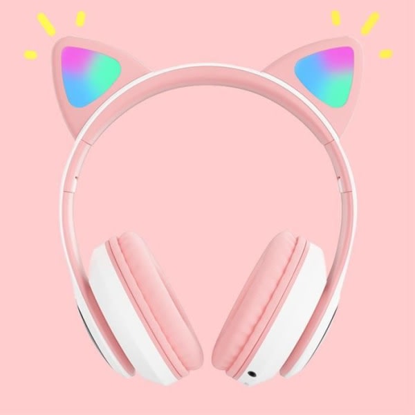 RGB Cat Ear-hodetelefoner RGB Cat Ear-hodetelefoner, BT 5.0-hodetelefoner, sammenleggbart trådløst headset med kassettlyd