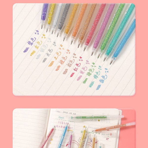 CDQ 12 farger/sett Metallic Glitter Pen Ritning Pastell Highlighter