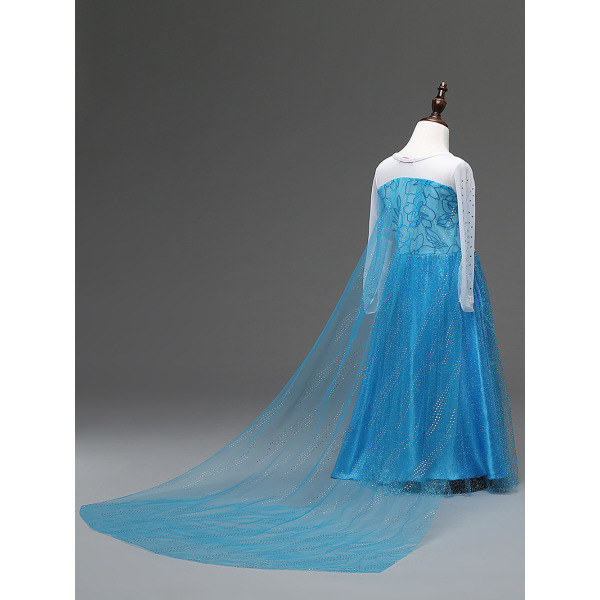 Prinsessklänning + Handskar/Stöd/Tiara/Fläta Mörkblå 130 cm
