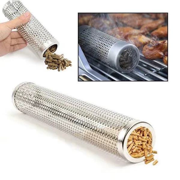 Røgrør til pillegrill, 304 rustfrit stål varm- og koldrøgsgenerator til BBQ-kødrøgning, metal 12 tommer