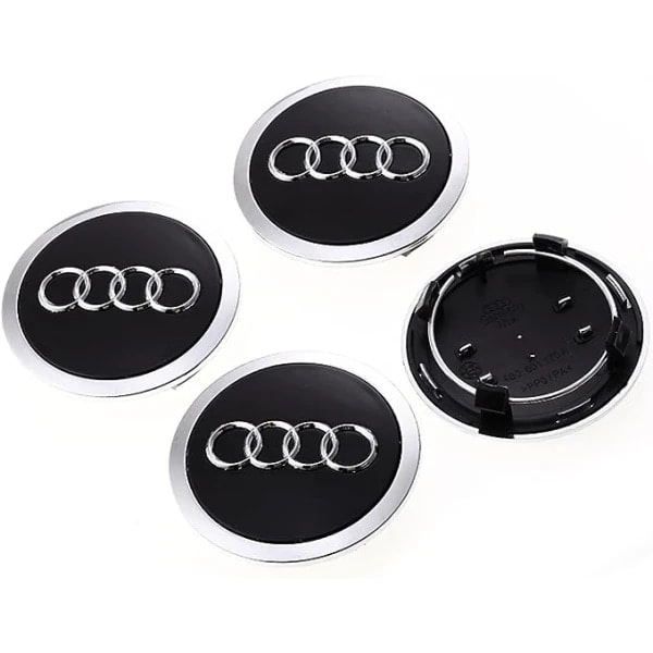 Centrumkåpor till AUDI 60mm 4-pack Grå med kromkant Grey with chromed edge