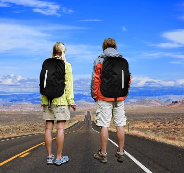 Vattentätt ryggsäcksregnskydd, 2-pack, M (26-40L), reflekterande och dammtätt för vandring och camping