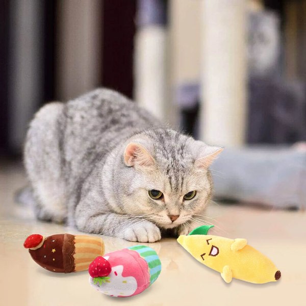 4st Söta kattleksaker kattungar interaktiva leksaker frukt kattmynta leksaker CDQ