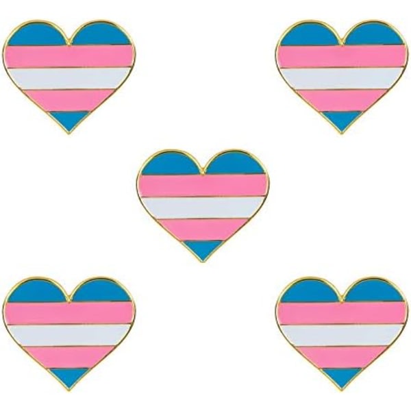 CDQ 5-delad horisontell randig regnbåghjärta Brosch Pride Heart Lapel Pin Badge （B） färg 1