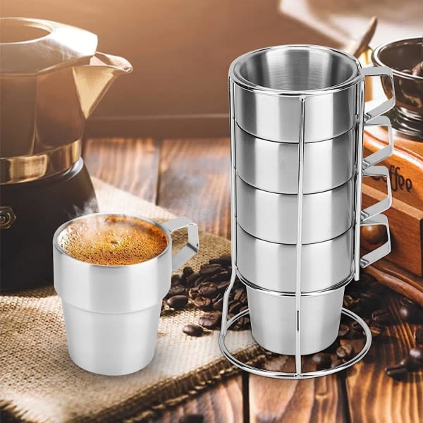 CDQ Stapelbar kaffemuggset med set , temuggar i rostfritt stål Cappuccino Latte Demitasse-koppar, set om 4
