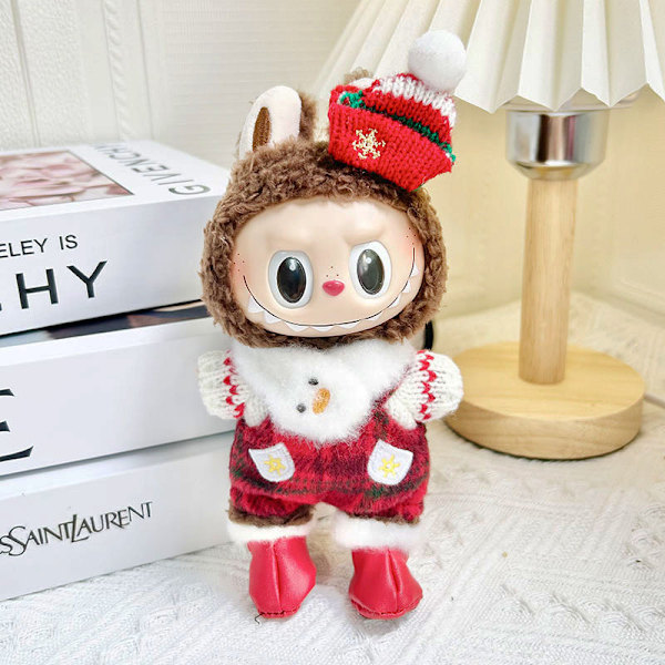 Jul-Labubu femdelars set, (endast kläder) 17 cm hänge blindbox macaron Labubu Labubu Time to chill dockkläder