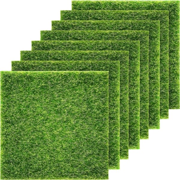 8 st konstgräs naturtrogen sagokonstgräs för miniatyrdekoration Trädgård dockhus gräshantverk 6" x 6"