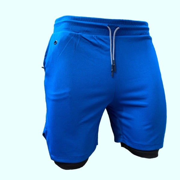 Badshorts for menn, 2-i-1 hurtigtørkende stretch badeshorts med kompresjonsfôr, badeshorts for surfing med 2 glidelåslommer, blå, XL, zdq