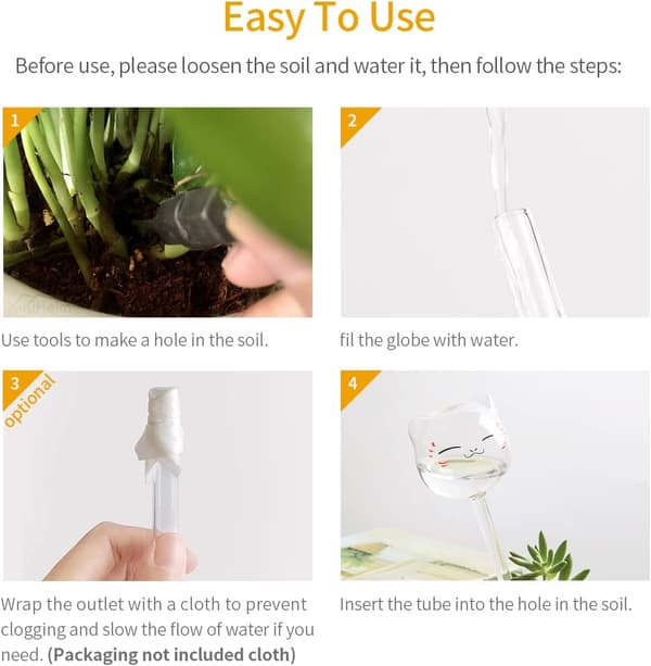3 stk. automatiske vanningskuler for planter, håndblåste transparente glassdryppvanningssystemer 1002-tfrf