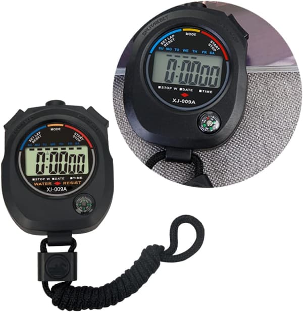 Professional Multifunctional Digital Sports Stopwatch, Black, 1/100 Second Split Timing With Date Time Alarm, Ergonomically Designed For