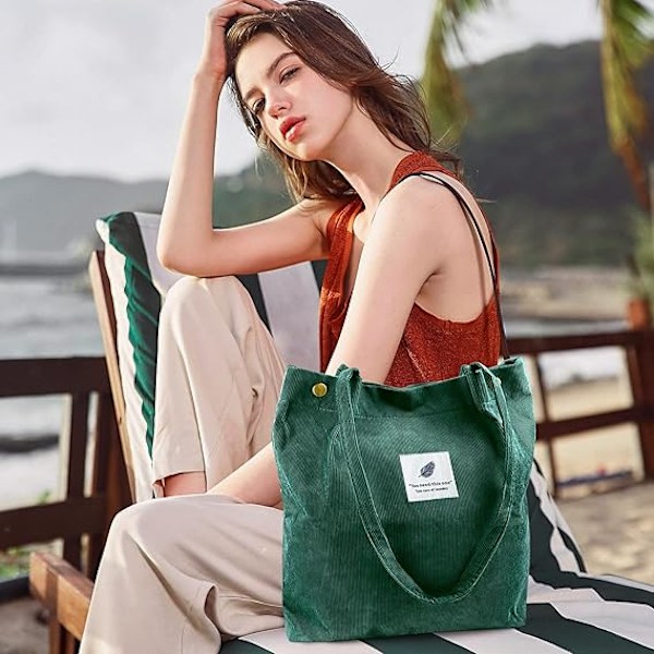 Fløjlsbukser Tote Bag til Kvinder Canvas Skuldertaske med Indvendig Lomme