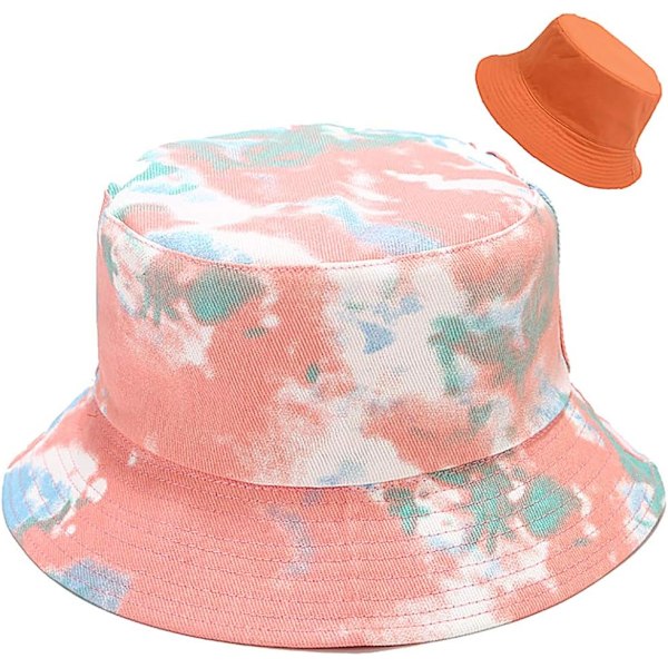 Söt bucket hat strandfiskehattar för kvinnor, vändbar dubbelsidig användning Tie Dye