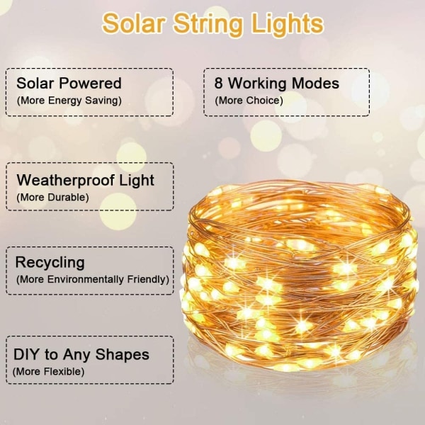 Solcells-Fairy Lights Vattentät Led Utomhus Vattentät Ip64 Sträng