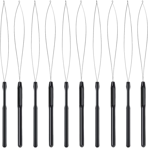 10 kpl hårförlängningsögleträdare, dragkrok- och pärlverktyg för hår-eller fjäderförlängning