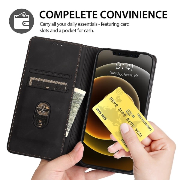 Kompatibel med Iphone 12 Pro Case Magnetstængning Plånbok Bok Flip Folio Stand View Läderfodral Cover - Svart null ingen