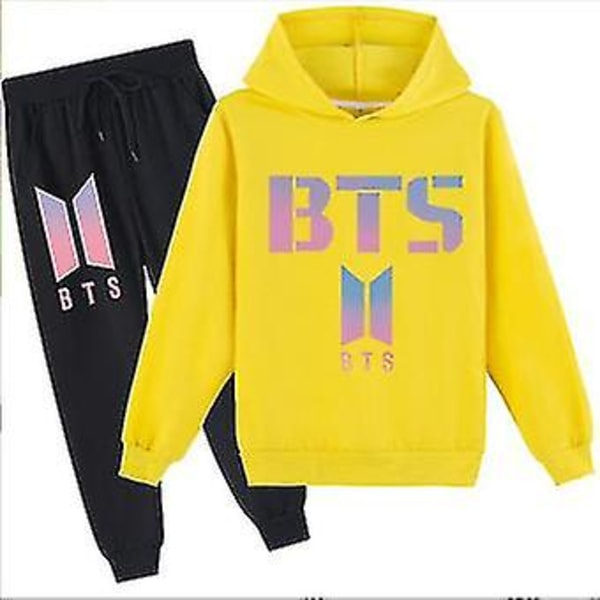 Bts Mellan och Stora Barn Tecknade Utskrift Casual Hoodie Tröja + Byxor Kostym 150cm