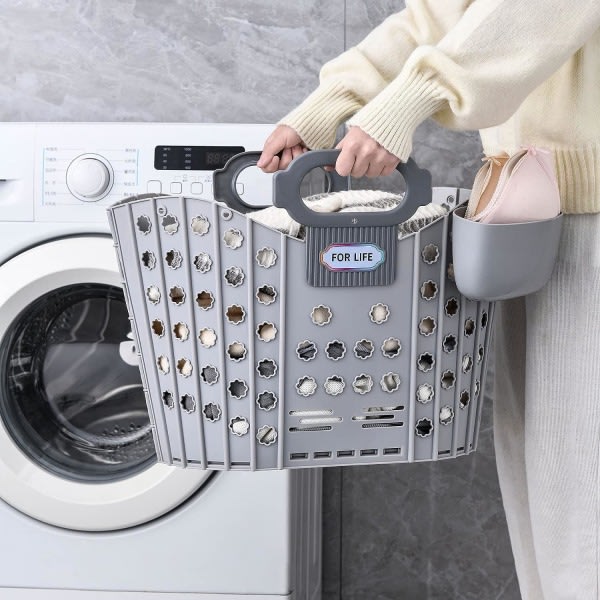 CDQ sammenleggbar klesvaskkurv med håndtak, stor sammenleggbar kleskurv for oppbevaring av sengetøy