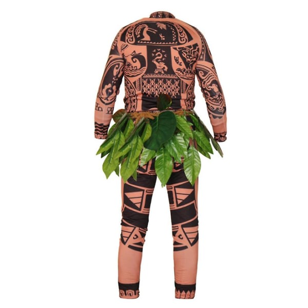 Disney Moana Maui Tattoo Costume Vuxna Herr T-shirt + Byxor + Bladbälte Komplett outfit Halloween Cosplay Party Dress Up komplet sæt 2XL
