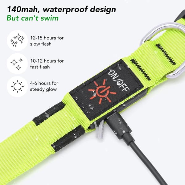 LED, hundehalsbånd - Oppladbart justerbart lyshalsbånd for hunder