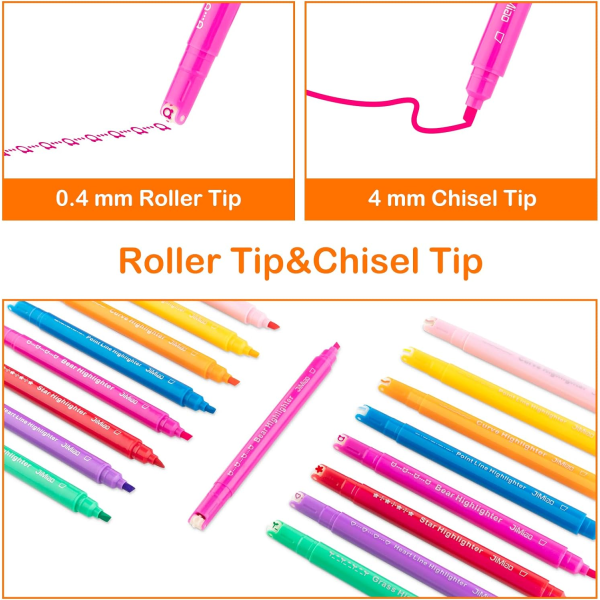 Curve Highlighter Set, Dobbelt Spids Markører Æstetisk Tiltalende Highlighters Blandede Farver Flownwing Flair Penne, 8 Farver Bløde Highlighters
