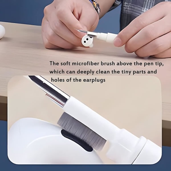 Rengøringssæt, multifunktionel rengøringspen blød børste til Bluetooth-hovedtelefoner Case Rengøringsværktøj til alle øretelefoner (2 stk, hvid) zdq