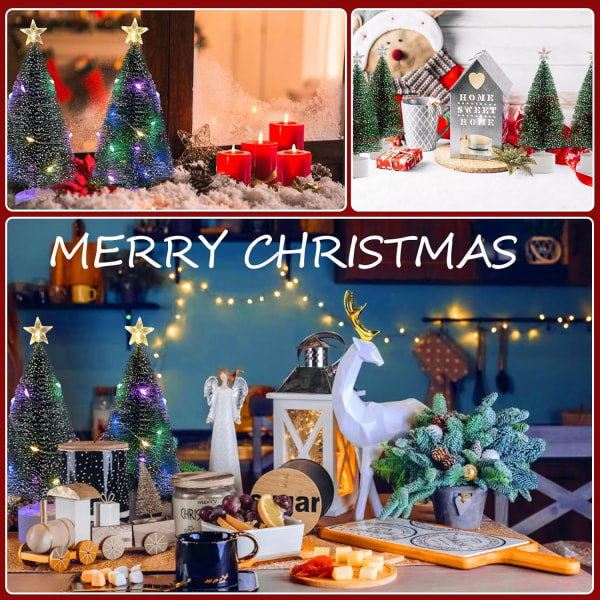 Mini julgran med ljus, 4-pack bordsskiva julgran med ljus for juldekorationer inomhus julfest