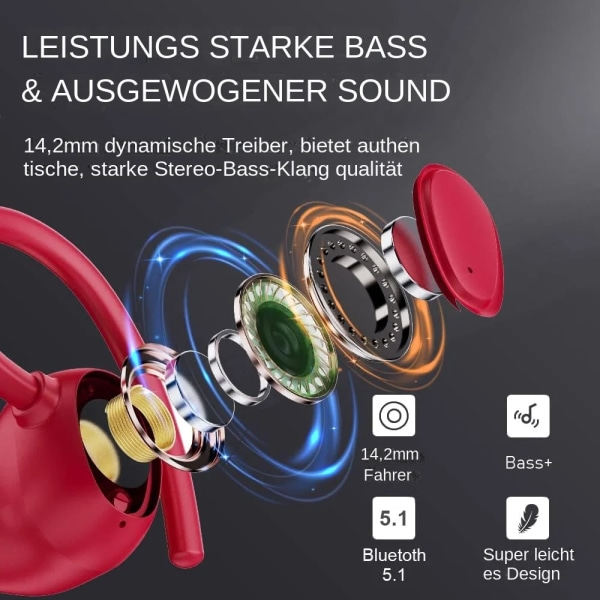 Langattomat Bluetooth 5.3 -kuulokkeet mikrofonilla, langattomat kuulokkeet IP7 vedenpitävät korvakoukut, melunvaimennuskorvat 48H Musta