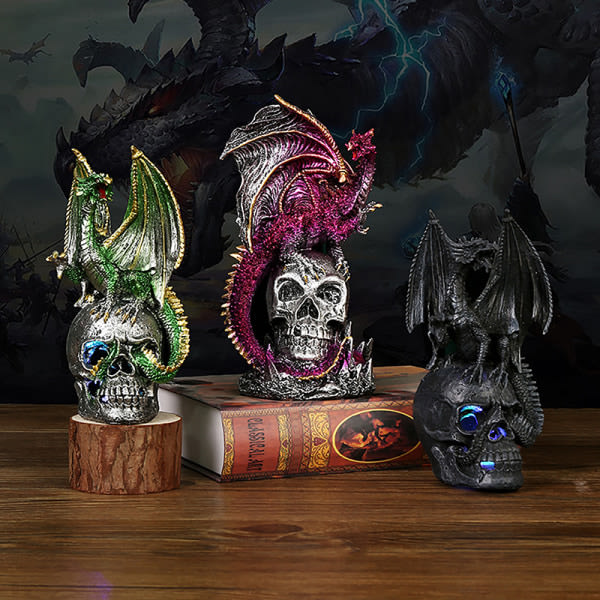 CDQ Halloween Drage Hoved Staty Resin Håndværk Skulptur Sort