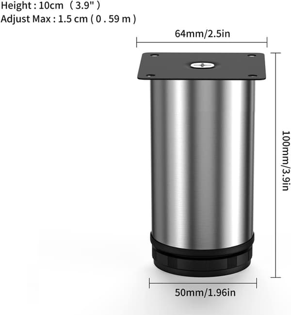 Møbelfødder - 4 Stk - Møbelben - Sokkelfødder - Justerbare Fødder - Rustfrit Stål - Højde 100mm - 50mm Diameter - Sofaben ...