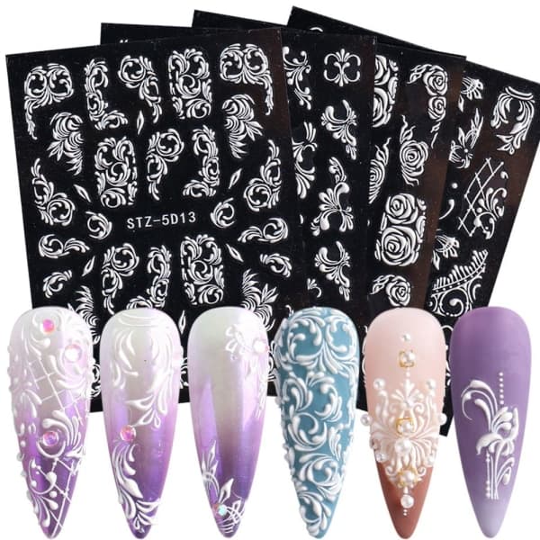 8 ark Nagelklistermärken 5D Akryl Vit