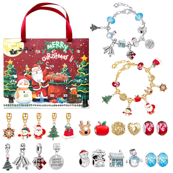 Christmas Advent Calendar 2023 - 24 Days DIY Jewelry Kit, 22 Beads & 2 Bracelets for Kids