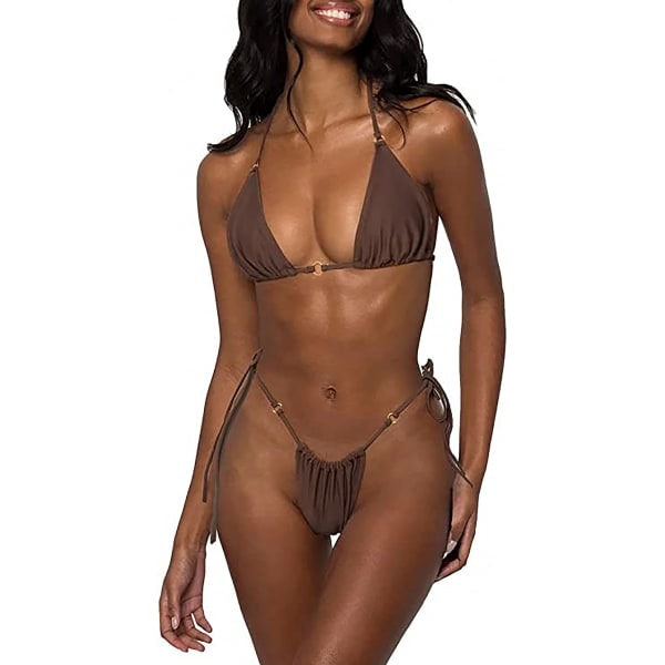 CDQ Sexy Halter String Bikini Set i en farge Brun MCDQ