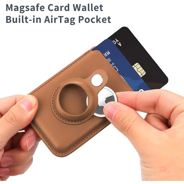 Magsafe kortlånbok kompatibel Iphone 12/13-serien med AirTag ficka Magnetisk plånbokskorthållare i läder Orange