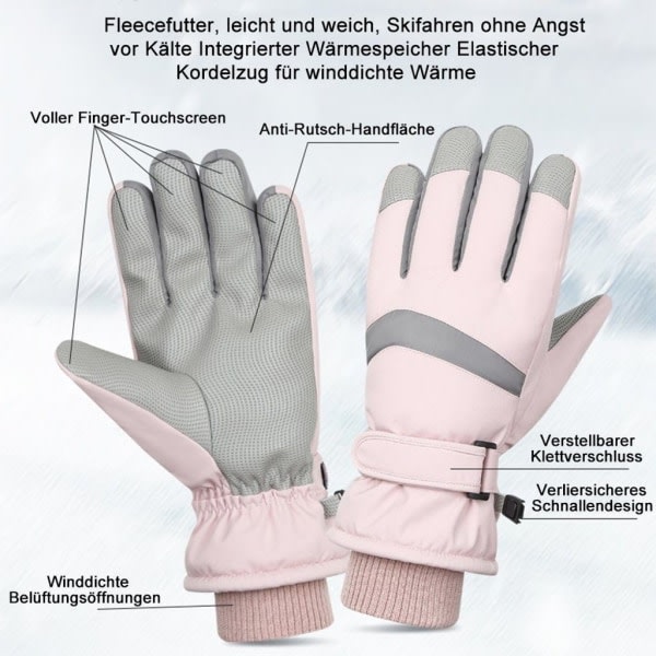 Varme vinterhandsker til mænd og kvinder - Touchscreen-handsker - Vandtætte skihandsker - Grå til damer