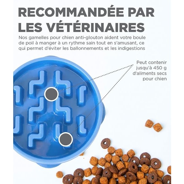 CDQ Anti-frossare slow food skål for hundar - størrelse M/mini - blå